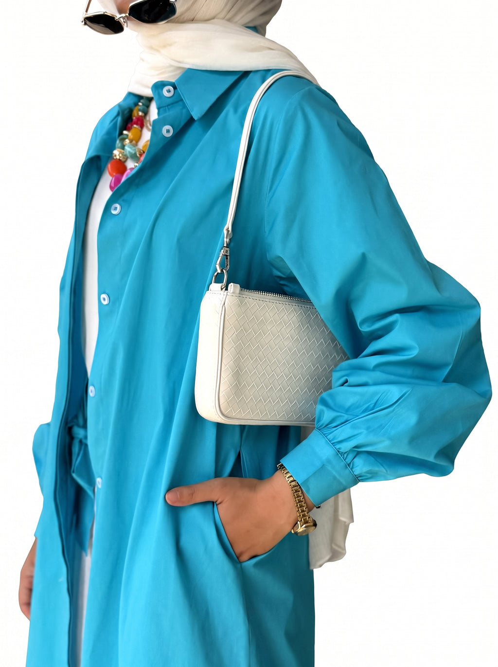 Poplin Cotton Dress (Turquoise Blue)