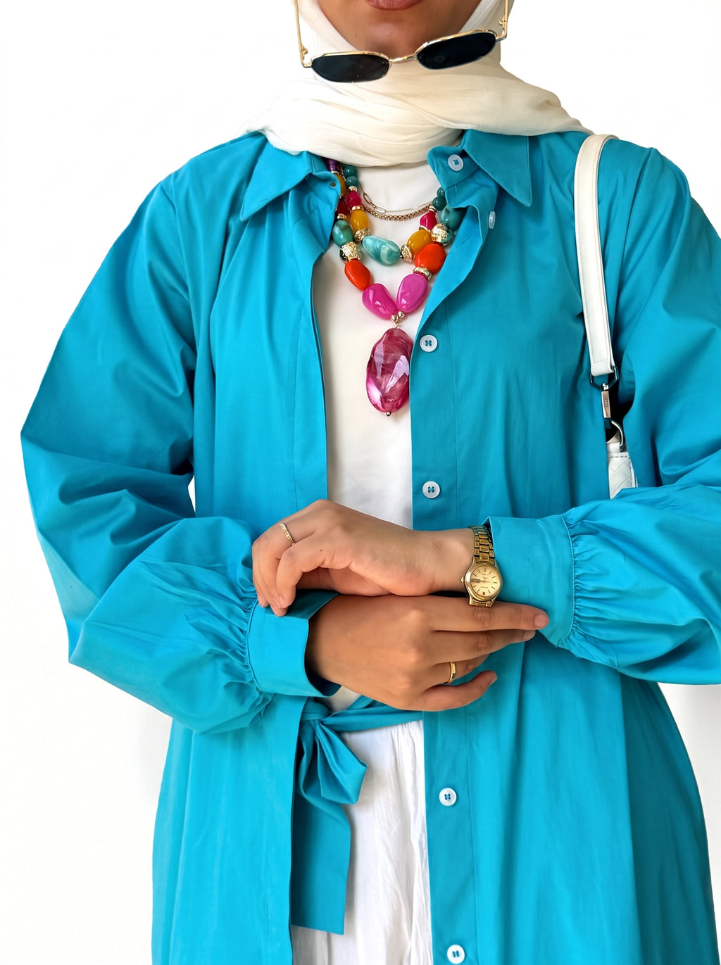 Poplin Cotton Dress (Turquoise Blue)