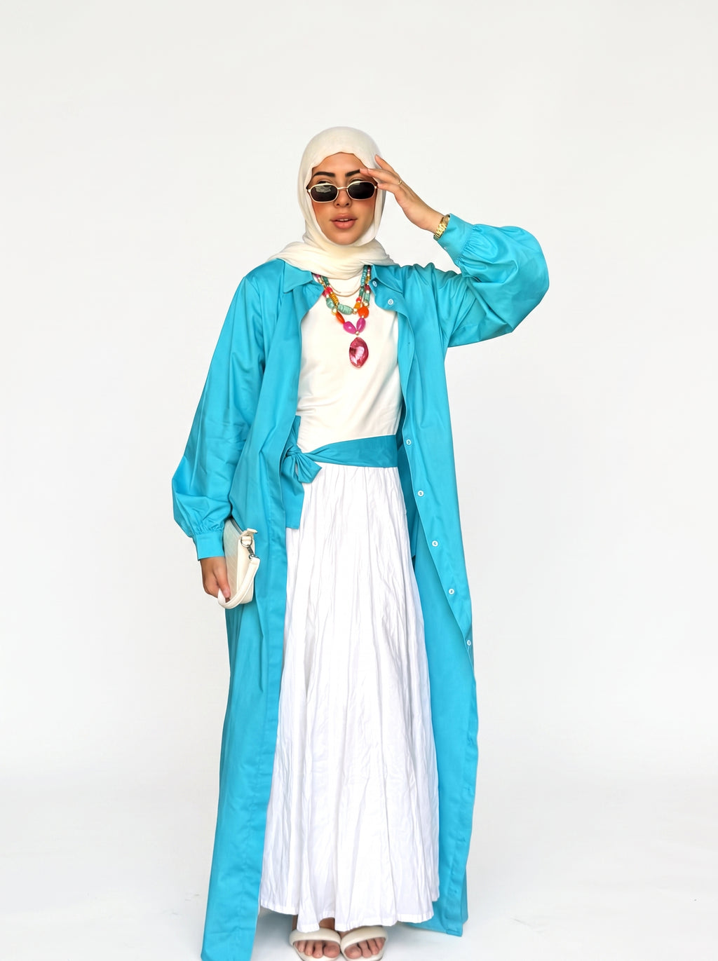Poplin Cotton Dress (Turquoise Blue)