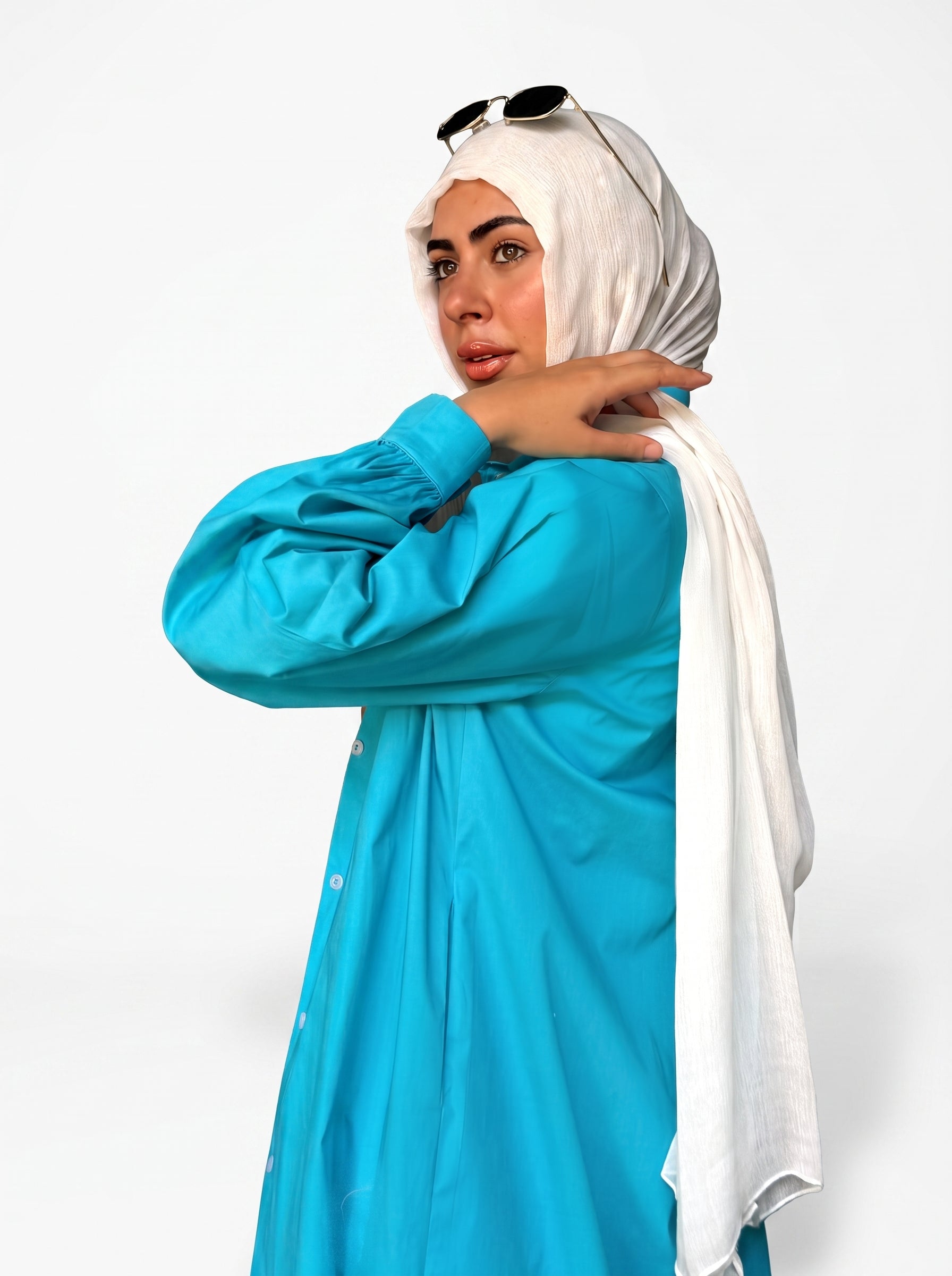 Poplin Cotton Dress (Turquoise Blue)