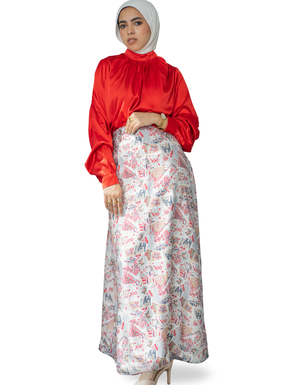 Satin Skirt (White*Red)
