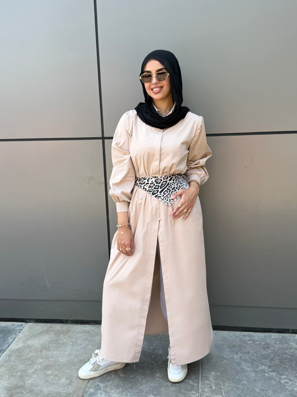 Poplin Cotton Dress (Beige)