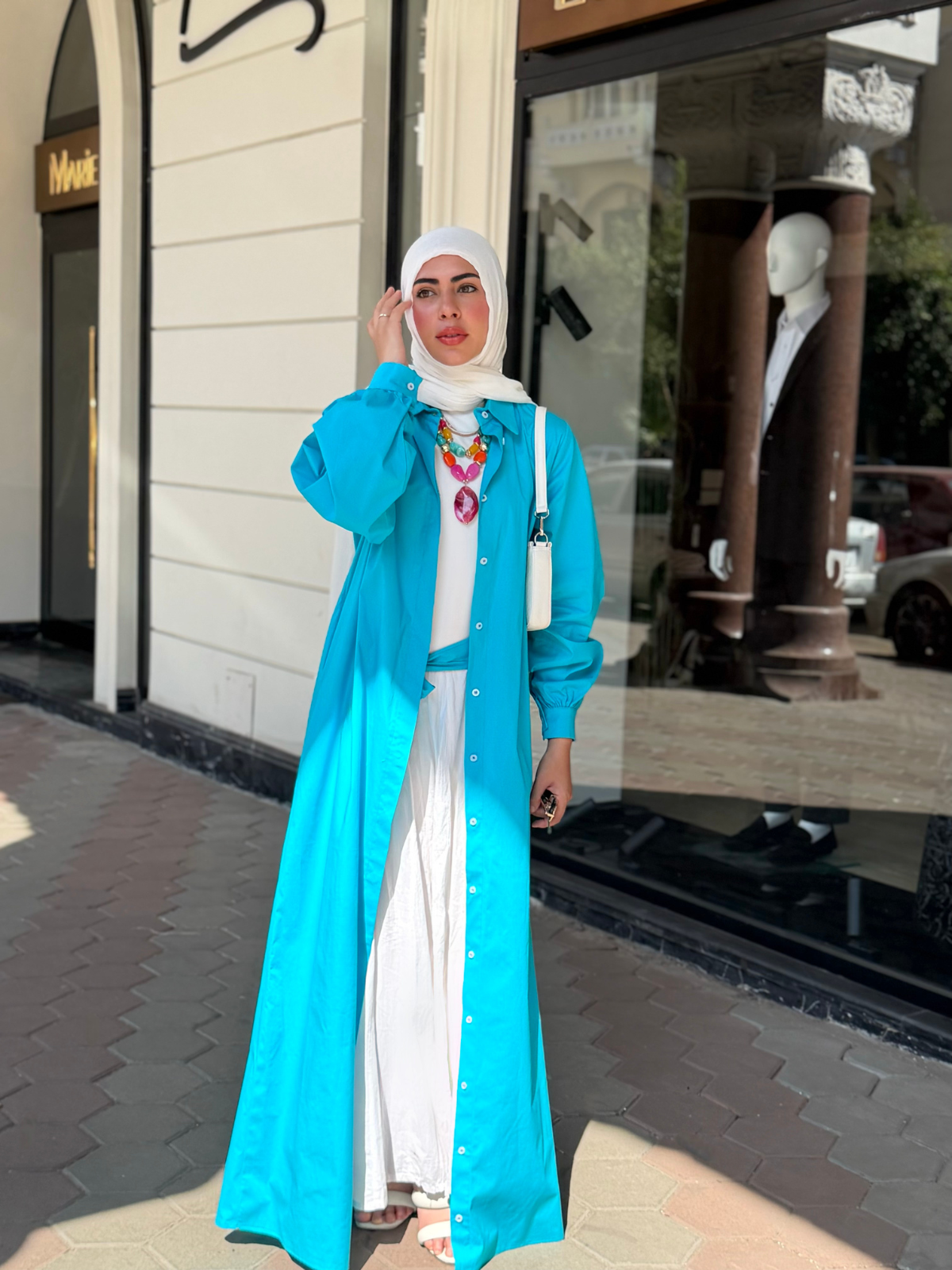 Poplin Cotton Dress (Turquoise Blue)