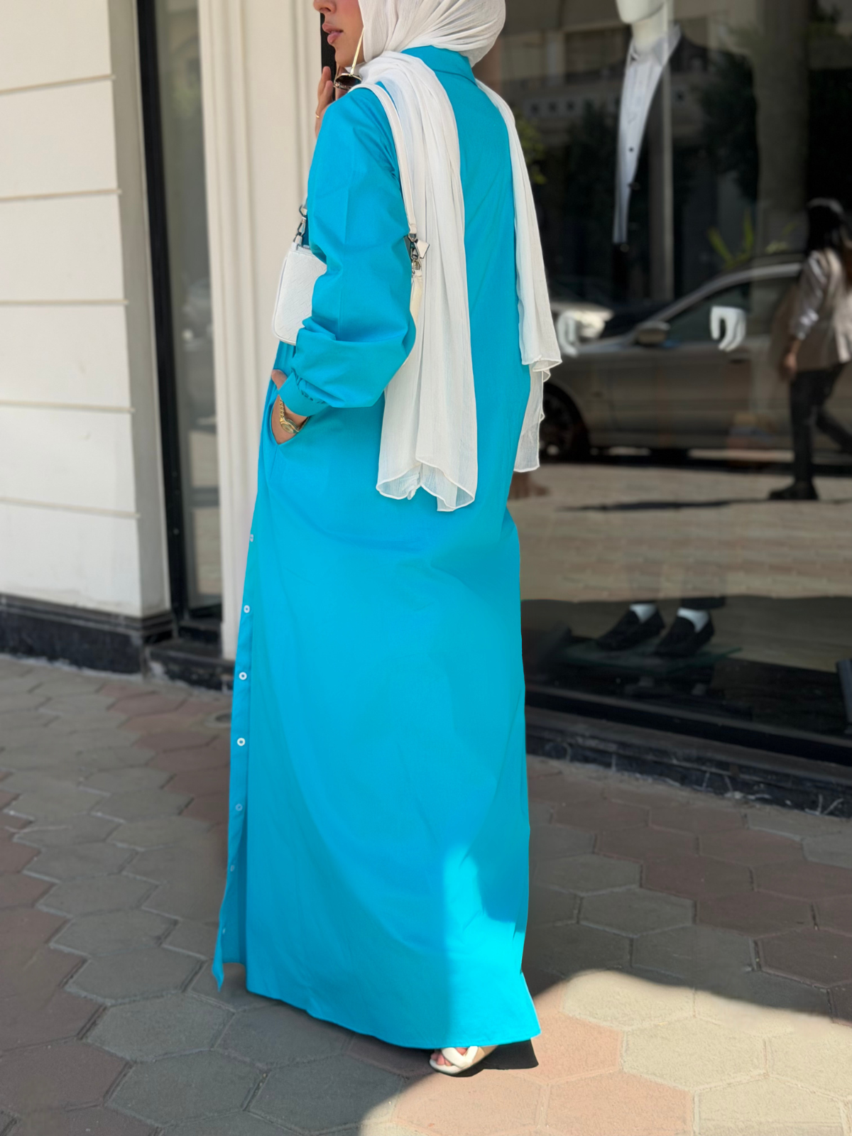 Poplin Cotton Dress (Turquoise Blue)