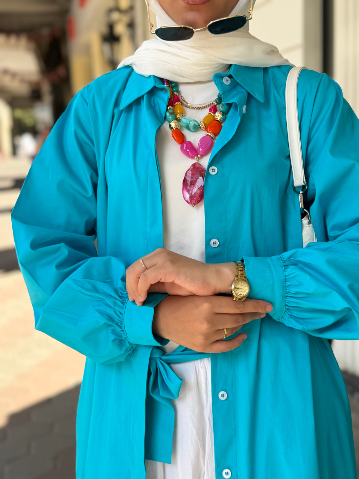 Poplin Cotton Dress (Turquoise Blue)