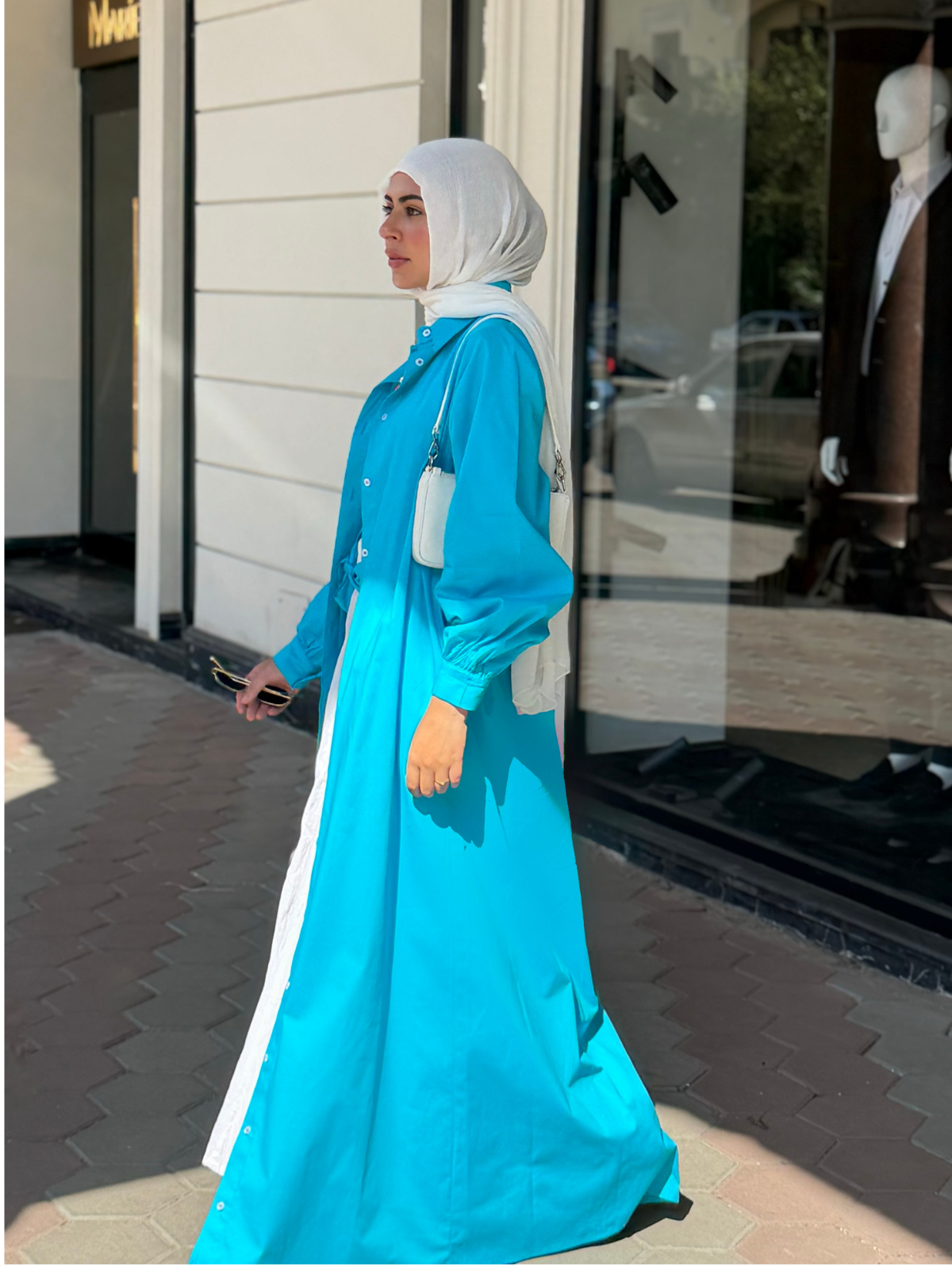 Poplin Cotton Dress (Turquoise Blue)