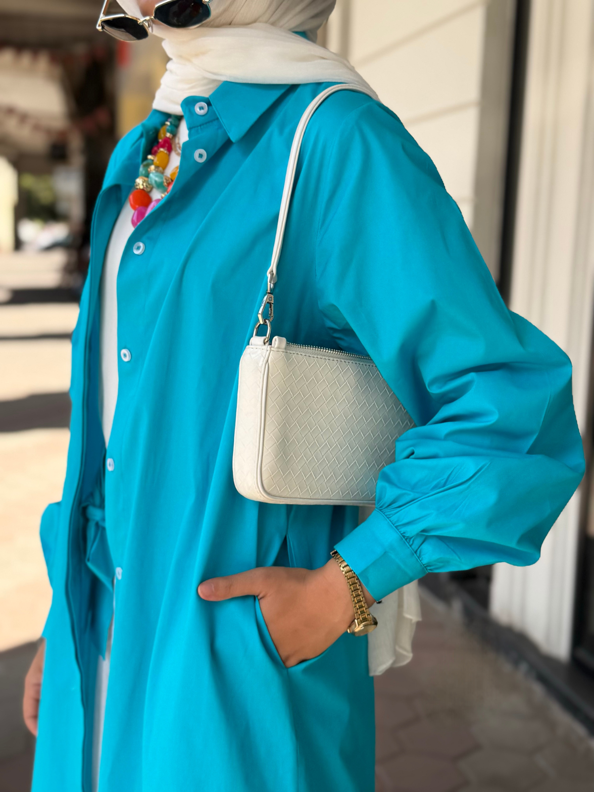 Poplin Cotton Dress (Turquoise Blue)