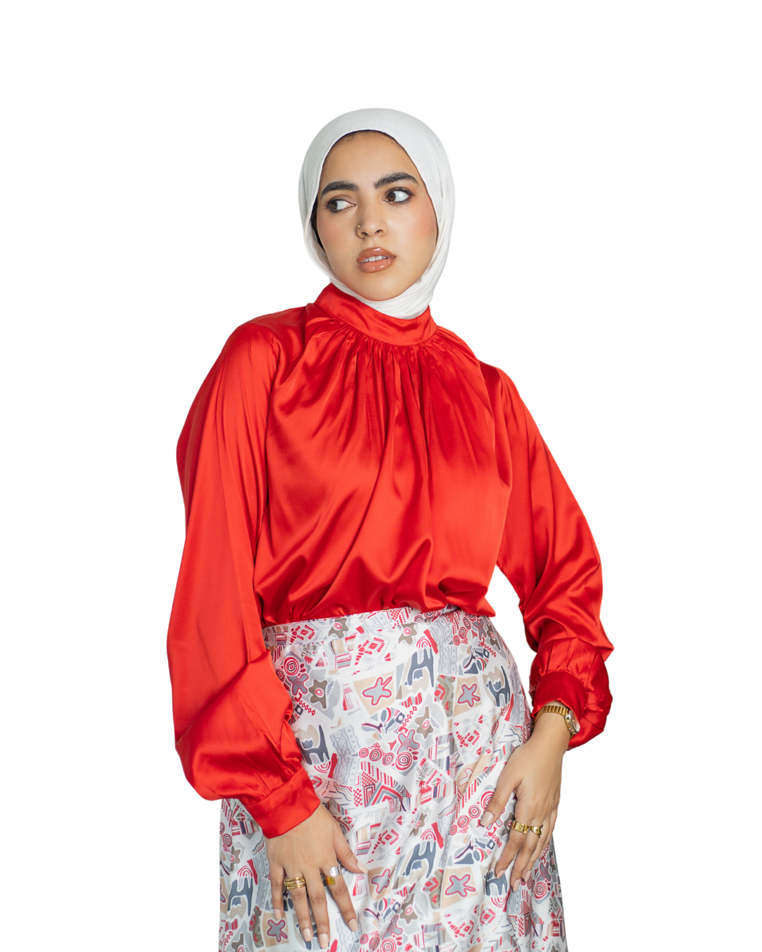 Satin Skirt (White*Red)