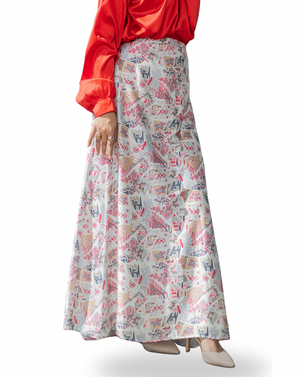 Satin Skirt (White*Red)