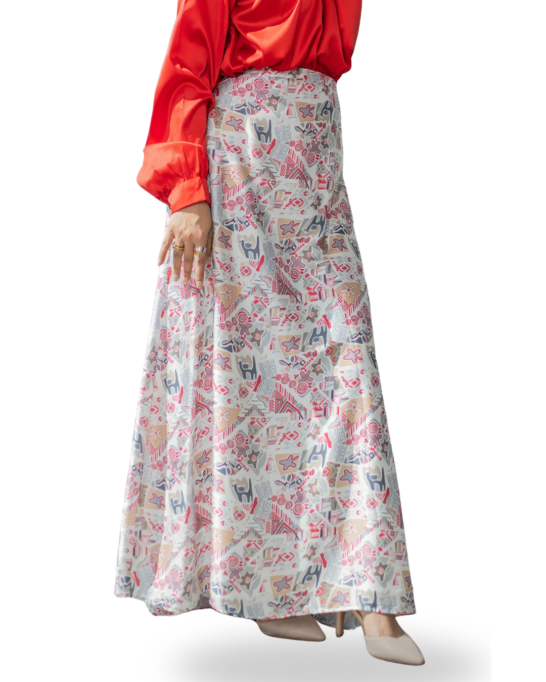 Satin Skirt (White*Red)